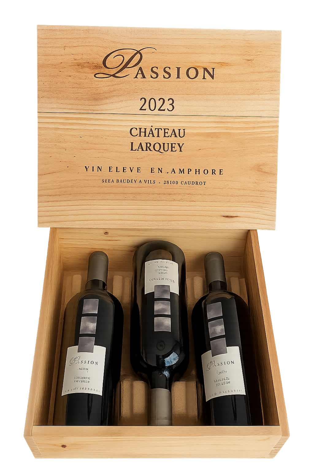 COFFRET BOIS CUVEE PASSION Pack decouverte 6 bouteilles chateau larquey caudrot